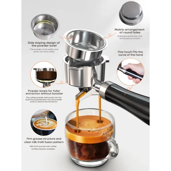 HiBREW 20Bar Semi Automatic Espresso Coffee Machine Temperature Adjustable Cold/Hot Super Slim Coffee Maker Cappuccino H10B